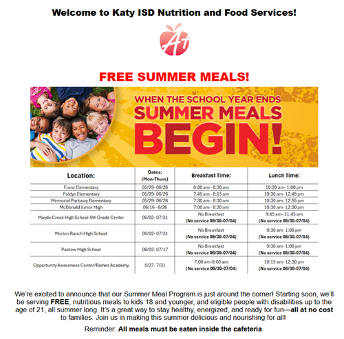 KISD summer meals flyer